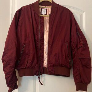 Gap Womens Classic Bomber Jacket Burgundy